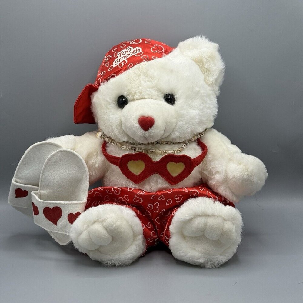 Vintage Valentine Teddy Bear Plush "Too Smooth" Hat Slippers 16"